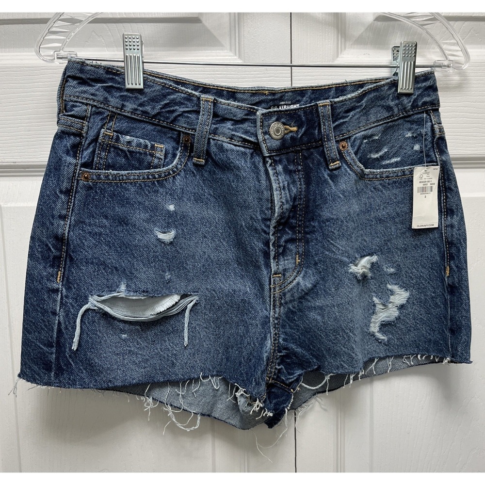 Old Navy High Rise OG STRAIGHT Cut Off Distressed Jean Shorts Medium Wash Size 2
